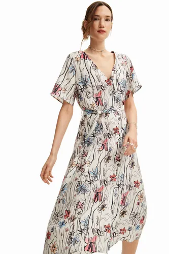 Midi dress with arty flowers. - WHITE - S