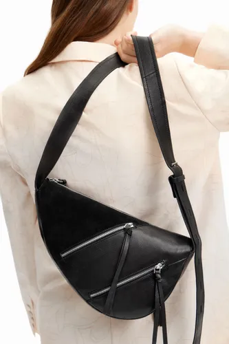 Midsize zips leather bag - BLACK - U