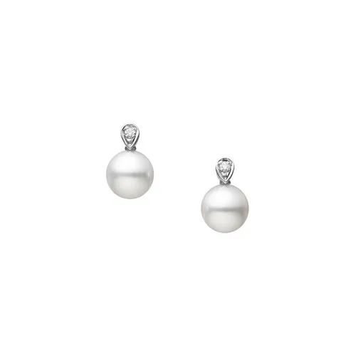 Mikimoto 18ct White Gold 6.75mm White Akoya Pearl Diamond Stud Earrings