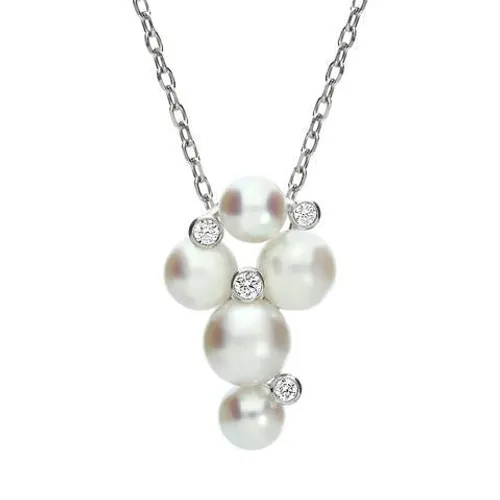 Mikimoto 18ct White Gold Diamond White Akoya Pearl Bubble Necklace - White Gold