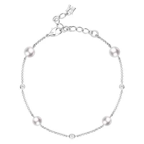 Mikimoto 18ct White Gold White Akoya Pearl 0.15ct Diamond Bracelet - White Gold