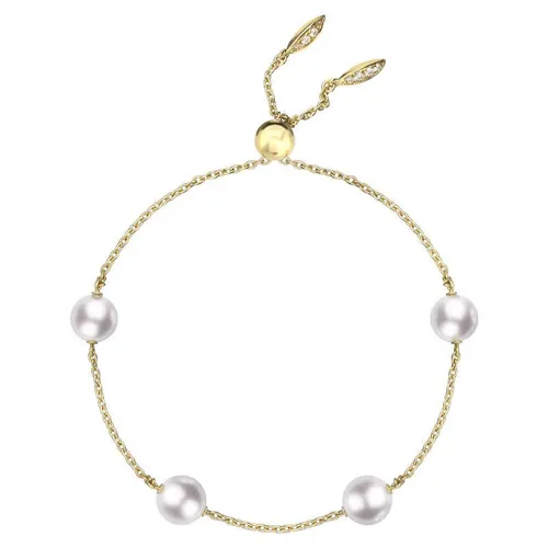 Mikimoto 18ct Yellow Gold 7mm White Akoya Pearl Diamond Bracelet