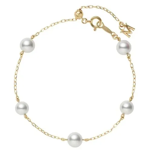 Mikimoto 18ct Yellow Gold Five Akoya Pearls Adjustable Chain Bracelet