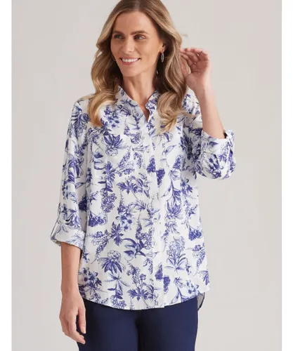 Millers Womens 3/4 Roll Sleeve Linen Blend Spot Shirt Blue
