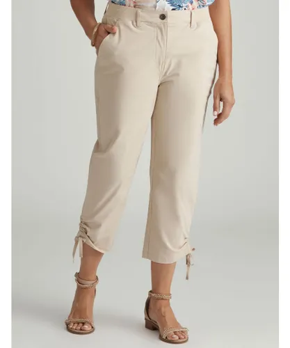 Millers Womens Crop Length Garment Dyed Tie Hem Pants - Beige Polycotton
