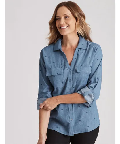 Millers Womens Long Sleeve Spot Chambray Denim Shirt - Blue Cotton