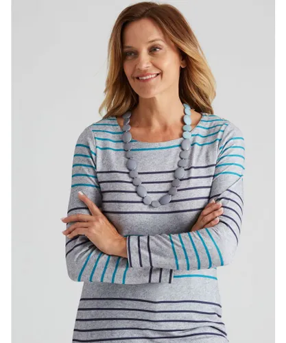 Millers Womens Long Sleeve Stripe With Button Detail Top - Grey