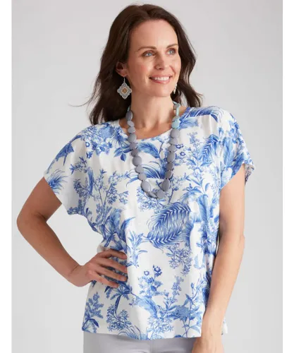 Millers Womens Short Sleeve Printed Scoop Neck Slub Top - Blue