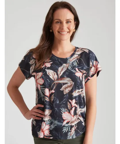 Millers Womens Short Sleeve Printed Scoop Neck Slub Top - Floral
