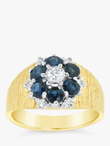 Milton & Humble Jewellery Second Hand 18ct White & Yellow Gold Sapphire & Diamond Floral Cluster Ring, Dated London 1978 - Multi - Male - Size: P