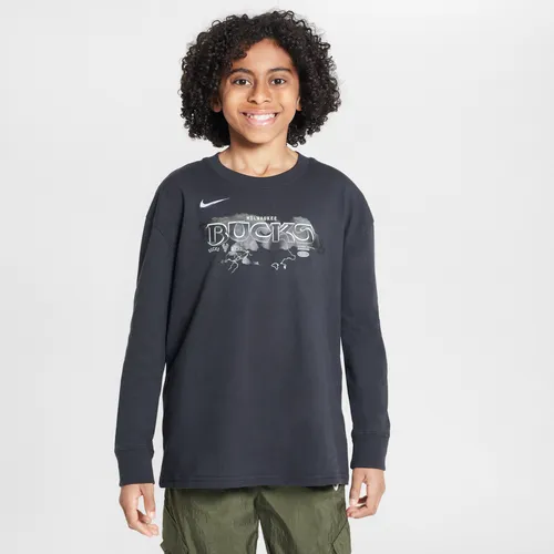 Milwaukee Bucks Essential Older Kids' (Boys') Nike NBA Max90 Long-Sleeve T-Shirt - Black - Cotton