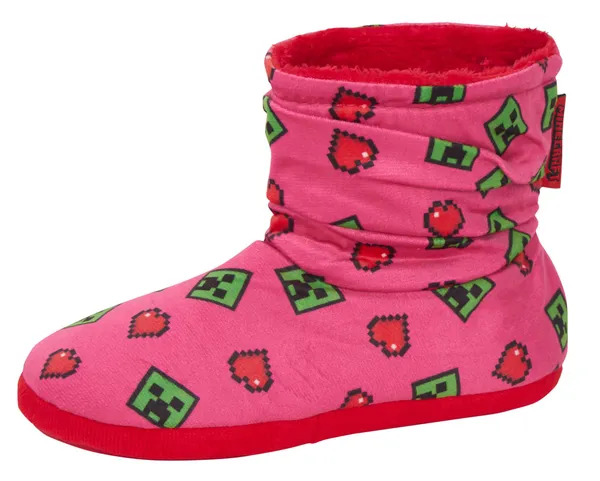 Minecraft Girls Slipper Boots Pink 1 UK