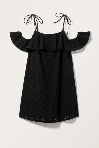 Mini Off-shoulder Babydoll Dress - Black