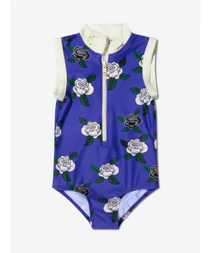 Mini Rodini Girls Rose Print Zip Up Swimsuit - Blue