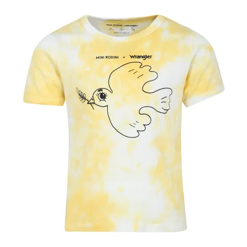 Mini Rodini , Yellow Tie-Dye T-Shirt with Peace Dove Print ,Yellow male, Sizes: