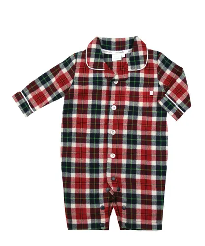 Mini Vanilla Baby Boys Christmas Woven Check All-in-One Pyjamas - Red Cotton