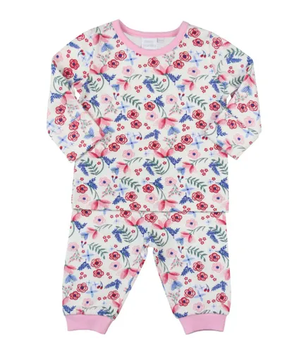 Mini Vanilla Baby Girl Winter Floral Print Pyjamas with Integrated Scratch Mitts - Pink Cotton