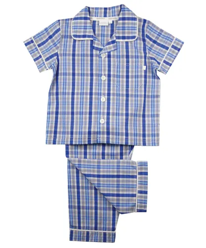 Mini Vanilla Blue Check Boys Summer Cotton Traditional Pyjamas