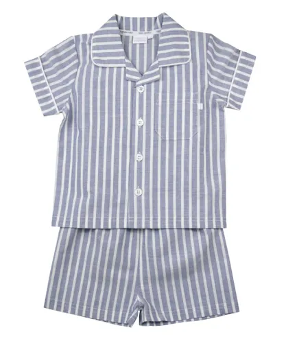 Mini Vanilla Blue & White Stripe Boys Traditional Shortie Pyjamas Cotton