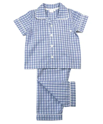 Mini Vanilla Boys Blue Bllue and White Check Cotton Pyjama Set - Blue & White