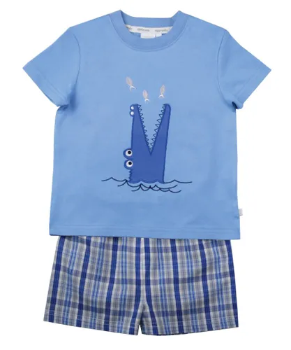 Mini Vanilla Boys Snappy Crocodile' Shortie Cotton Pyjamas - Blue