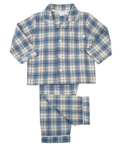 Mini Vanilla Boys Traditonal Cotton Pyjamas, in a Classic Faded Denim Blue and Ivory Check