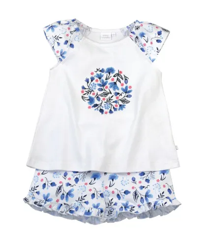 Mini Vanilla Girls' Jersey Floral Shortie Cotton Pyjamas - Blue