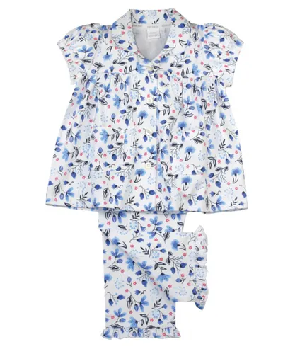 Mini Vanilla Girls' Jersey Floral Traditional Cotton Pyjamas - Blue