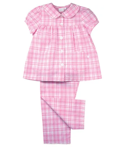 Mini Vanilla Girls Pink and White Check Summer Traditional Pyjamas - Pink & White Cotton