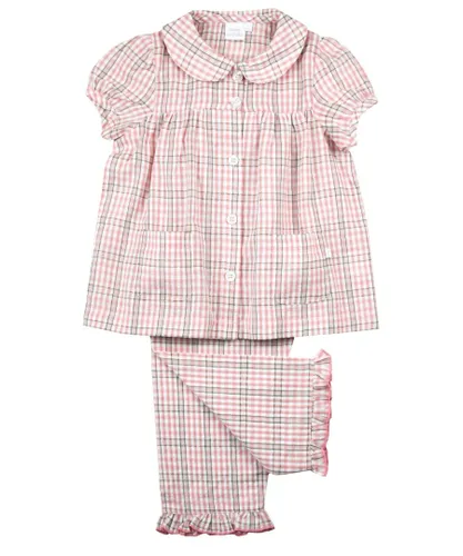 Mini Vanilla Girls' Pink Check Cotton Traditional Summer Pajamas!