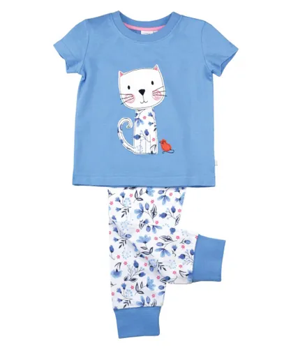 Mini Vanilla Girls' Skinny Fit Cat Cotton Pyjamas - Blue