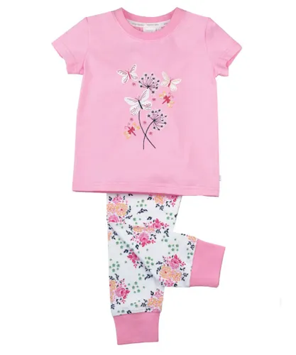 Mini Vanilla Girls' Skinny Fit Floral Cotton Pyjamas - Pink