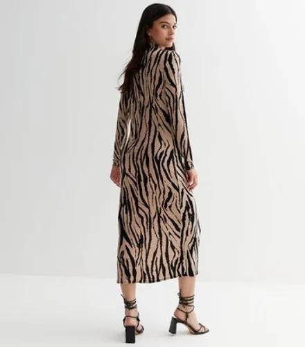 Mink Zebra Print High Neck Midi Dress New Look
