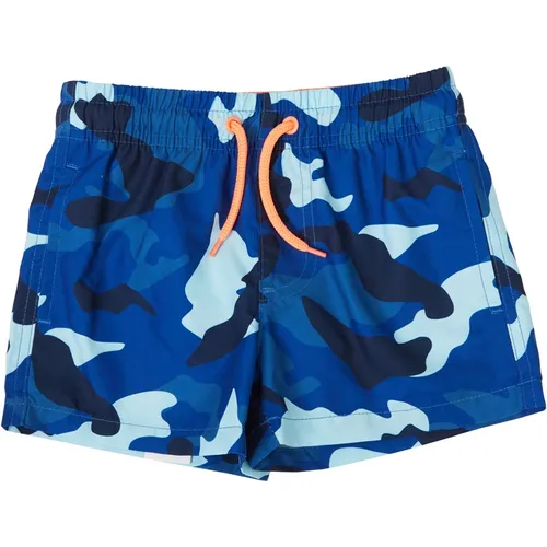 MINOTI Boys Camo Swim Shorts Blue