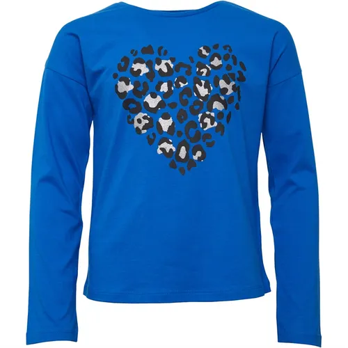 MINOTI Girls Heart Graphic Long Sleeve Top Blue