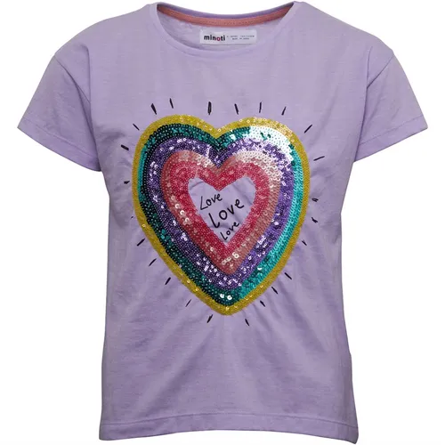 MINOTI Girls Sequin Heart T-Shirt Lilac