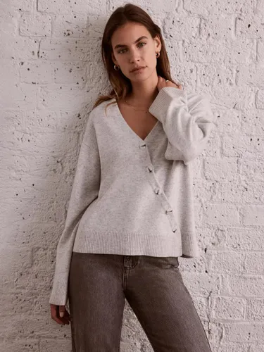 Mint Velvet Asymmetric Button Wool Blend Cardigan, Light Grey - Light Grey - Female