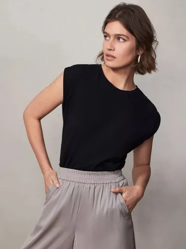 Mint Velvet Cotton Extended Shoulder T-Shirt - Black - Female