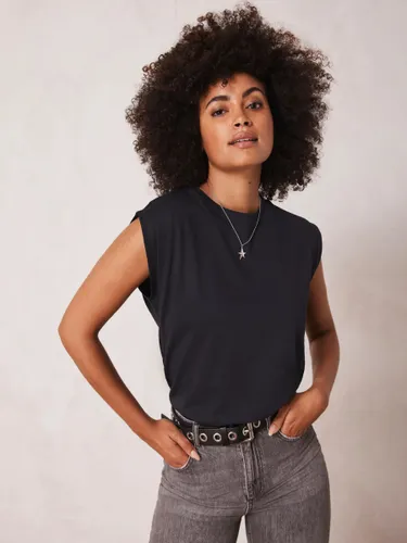 Mint Velvet Cotton Extended Shoulder T-Shirt - Navy - Female
