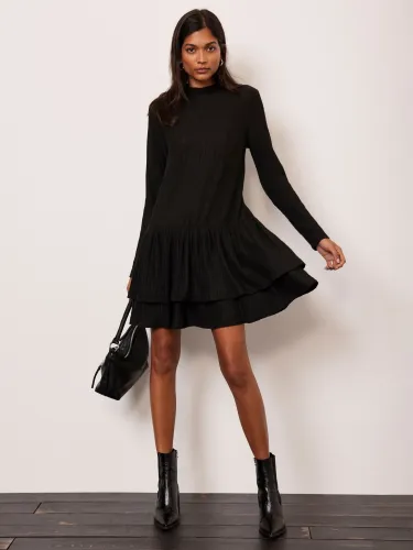Mint Velvet Crinkle Mini Dress, Black - Black - Female