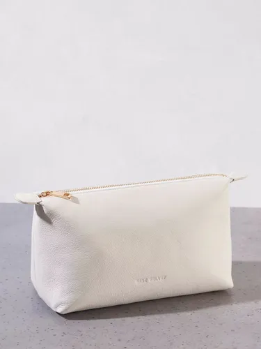 Mint Velvet Leather Cosmetics Makeup Bag, Cream - Cream - Unisex - Size: H17 x W25 x D13cm