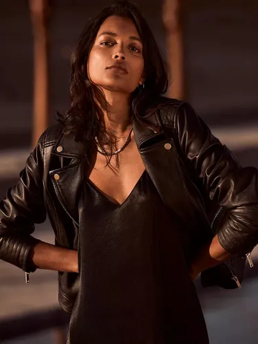Mint Velvet Leather Zip Biker Jacket, Black - Black - Female