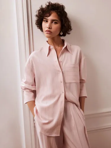 Mint Velvet Oversized Pinstripe Shirt, Pink/Grey - Pink/Grey - Female