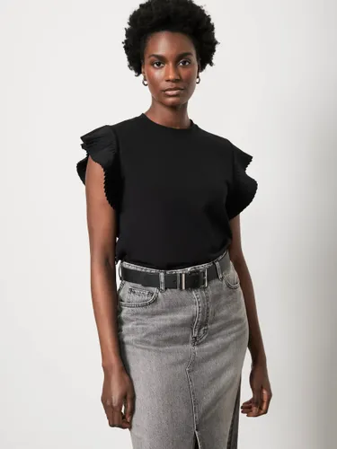 Mint Velvet Ruffle Sleeve Top, Black - Black - Female