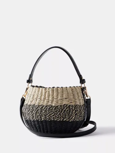 Mint Velvet Straw Basket Bag, Black/Natural - Black/Natural - Female