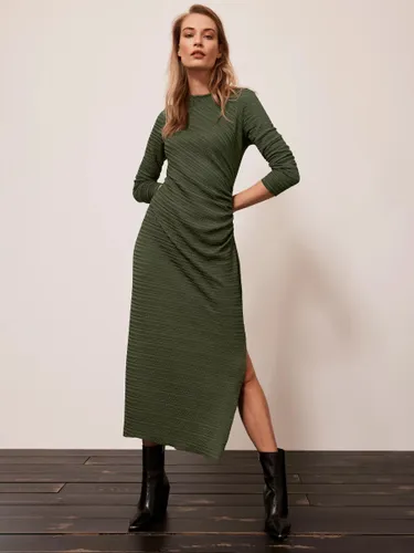 Mint Velvet Textured Midi Dress, Green Khaki - Green Khaki - Female