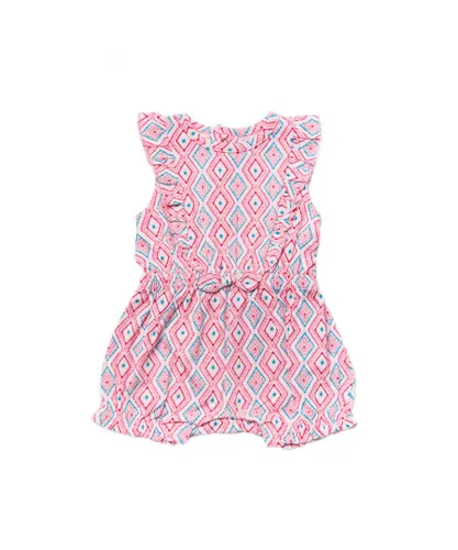 Miss Baby Girl Geometric Print Cotton Frill Sleeved Playsuit - Pink