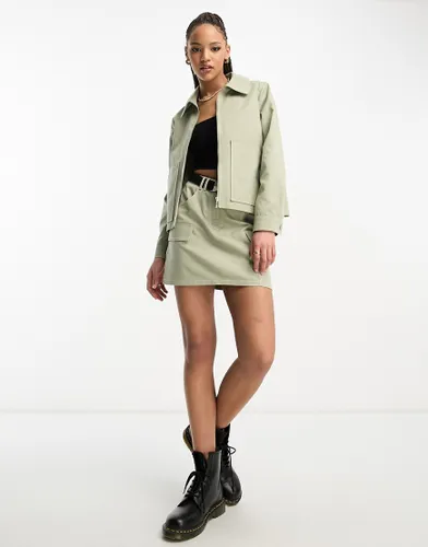Miss Selfridge cargo utility pleated mini skirt contrast stiching and buckle belt co-ord in khaki-Green