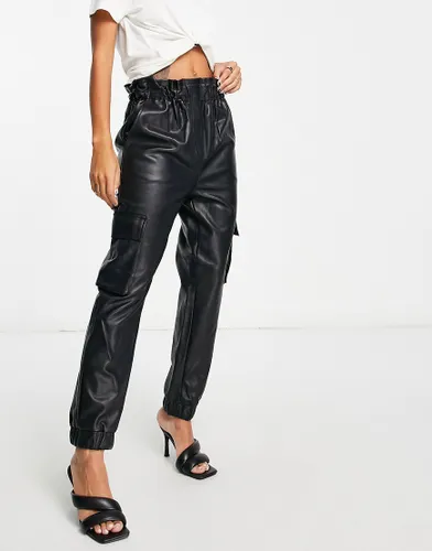 Miss Selfridge faux leather cargo trouser in black