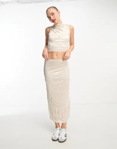 Miss Selfridge textured column skirt co-ord in cream-White